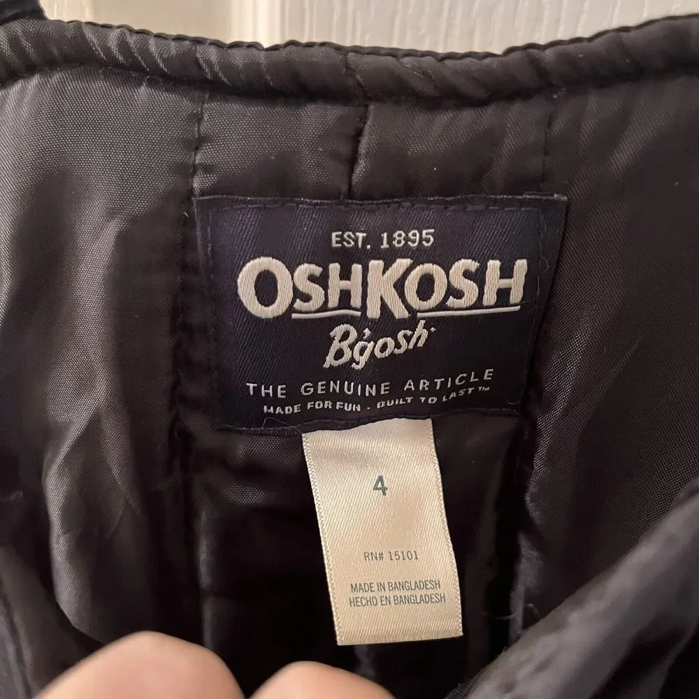 OshKosh B'gosh Black Perfect Snow Bib Overalls Snowsuit Boys Size 4 NWT